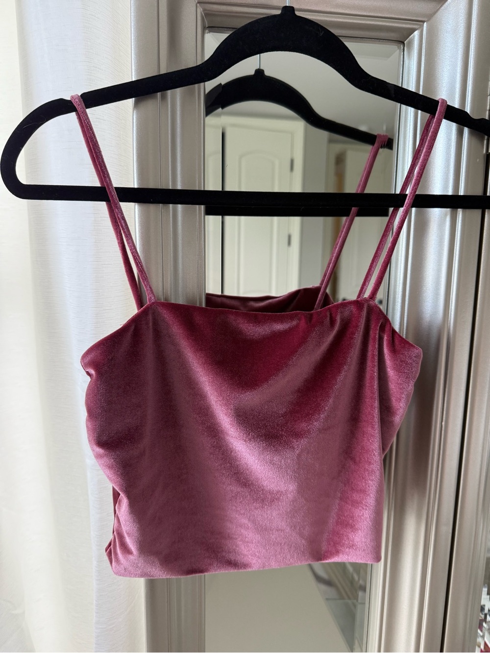 Velvet Spaghetti Strap Crop Top - Dusty Rose